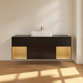 Тумба под раковину Villeroy & Boch Finion 160х50,1 см с подсветкой МДФ черный матовый лак/стекло черное матовое F332HFPD