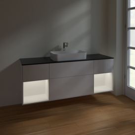 Тумба под раковину Villeroy & Boch Finion 160х50,1 см с подсветкой МДФ глянцевый белый лак/стекло черное матовое F332MTGF