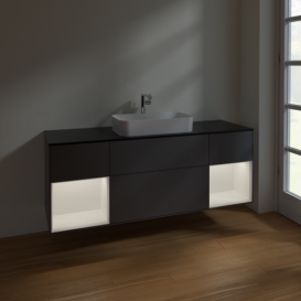 Тумба под раковину Villeroy & Boch Finion 160х50,1 см с подсветкой МДФ антрацит матовый лак/стекло черное матовое F332MTGK