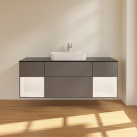 Тумба под раковину Villeroy & Boch Finion 160х50,1 см с подсветкой МДФ антрацит матовый лак/стекло черное матовое F332MTGK