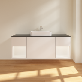 Тумба под раковину Villeroy & Boch Finion 160х50,1 см с подсветкой МДФ белый матовый лак/стекло черное матовое F332MTMT