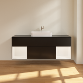 Тумба под раковину Villeroy & Boch Finion 160х50,1 см с подсветкой МДФ черный матовый лак/стекло черное матовое F332MTPD