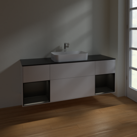 Тумба под раковину Villeroy & Boch Finion 160х50,1 см с подсветкой МДФ глянцевый белый лак/стекло черное матовое F332PDGF