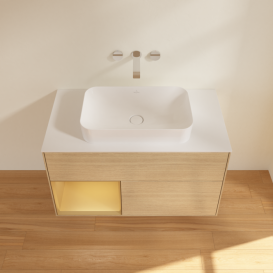 Тумба под раковину Villeroy & Boch Finion 100х50,1 см с подсветкой МДФ шпон дуба/стекло белое матовое F651HFPC