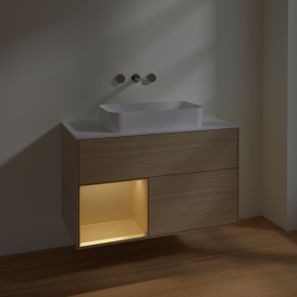 Тумба под раковину Villeroy & Boch Finion 100х50,1 см с подсветкой МДФ шпон дуба/стекло белое матовое F651HFPC