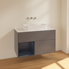 Тумба под раковину Villeroy & Boch Finion 100х50,1 см с подсветкой МДФ антрацит матовый лак/стекло белое матовое F651HGGK