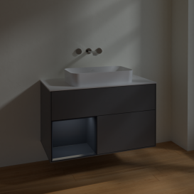 Тумба под раковину Villeroy & Boch Finion 100х50,1 см с подсветкой МДФ антрацит матовый лак/стекло белое матовое F651HGGK