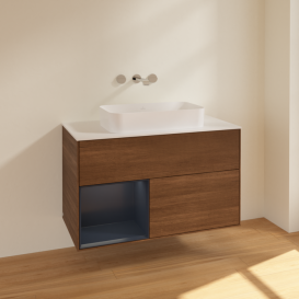 Тумба под раковину Villeroy & Boch Finion 100х50,1 см с подсветкой МДФ шпон грецкого ореха/стекло белое матовое F651HGGN