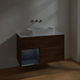 Тумба под раковину Villeroy & Boch Finion 100х50,1 см с подсветкой МДФ шпон грецкого ореха/стекло белое матовое F651HGGN