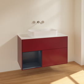 Тумба под раковину Villeroy & Boch Finion 100х50,1 см с подсветкой МДФ пион матовый лак/стекло белое матовое F651HGHB