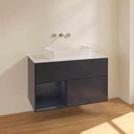 Тумба под раковину Villeroy & Boch Finion 100х50,1 см с подсветкой МДФ темно-синий матовый лак/стекло белое матовое F651HGHG