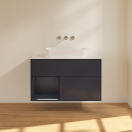 Тумба под раковину Villeroy & Boch Finion 100х50,1 см с подсветкой МДФ темно-синий матовый лак/стекло белое матовое F651HGHG