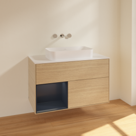 Тумба под раковину Villeroy & Boch Finion 100х50,1 см с подсветкой МДФ шпон дуба/стекло белое матовое F651HGPC