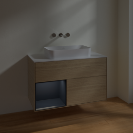 Тумба под раковину Villeroy & Boch Finion 100х50,1 см с подсветкой МДФ шпон дуба/стекло белое матовое F651HGPC