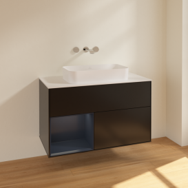 Тумба под раковину Villeroy & Boch Finion 100х50,1 см с подсветкой МДФ черный матовый лак/стекло белое матовое F651HGPD