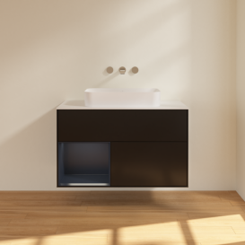 Тумба под раковину Villeroy & Boch Finion 100х50,1 см с подсветкой МДФ черный матовый лак/стекло белое матовое F651HGPD