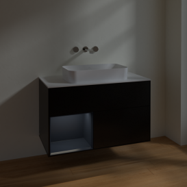 Тумба под раковину Villeroy & Boch Finion 100х50,1 см с подсветкой МДФ черный матовый лак/стекло белое матовое F651HGPD