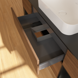 Тумба под раковину Villeroy & Boch Finion 160х50,1 см с подсветкой МДФ шпон грецкого ореха/стекло черное матовое F332PDGN