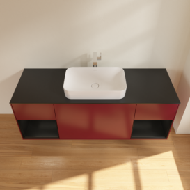 Тумба под раковину Villeroy & Boch Finion 160х50,1 см с подсветкой МДФ пион матовый лак/стекло черное матовое F332PDHB