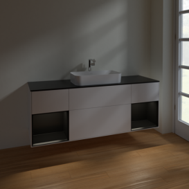 Тумба под раковину Villeroy & Boch Finion 160х50,1 см с подсветкой МДФ белый матовый лак/стекло черное матовое F332PDMT
