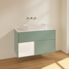 Тумба под раковину Villeroy & Boch Finion 100х50,1 см с подсветкой МДФ оливковый матовый лак/стекло белое матовое F651MTGM