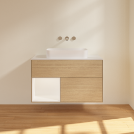 Тумба под раковину Villeroy & Boch Finion 100х50,1 см с подсветкой МДФ шпон дуба/стекло белое матовое F651MTPC