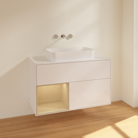 Тумба под раковину Villeroy & Boch Finion 100х50,1 см с подсветкой МДФ глянцевый белый лак/стекло белое матовое F651PCGF