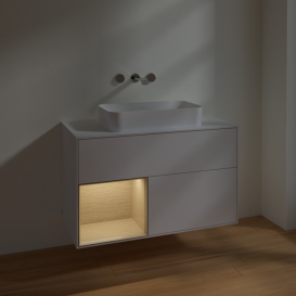 Тумба под раковину Villeroy & Boch Finion 100х50,1 см с подсветкой МДФ глянцевый белый лак/стекло белое матовое F651PCGF