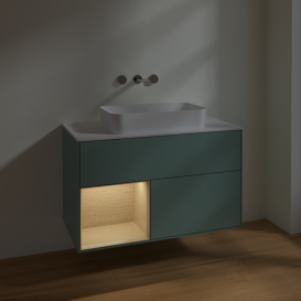 Тумба під раковину Villeroy & Boch Finion 100х50,1 см із підсвічуванням МДФ оливковий матовий лак/скло біле матове F651PCGM