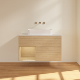 Тумба под раковину Villeroy & Boch Finion 100х50,1 см с подсветкой МДФ шпон дуба/стекло белое матовое F651PCPC