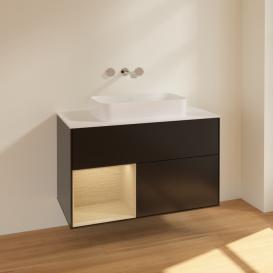 Тумба под раковину Villeroy & Boch Finion 100х50,1 см с подсветкой МДФ черный матовый лак/стекло белое матовое F651PCPD