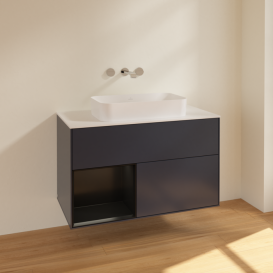 Тумба под раковину Villeroy & Boch Finion 100х50,1 см с подсветкой МДФ темно-синий матовый лак/стекло белое матовое F651PDHG