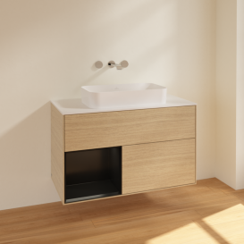 Тумба под раковину Villeroy & Boch Finion 100х50,1 см с подсветкой МДФ шпон дуба/стекло белое матовое F651PDPC