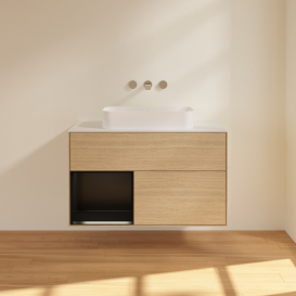 Тумба под раковину Villeroy & Boch Finion 100х50,1 см с подсветкой МДФ шпон дуба/стекло белое матовое F651PDPC