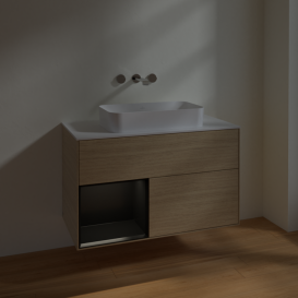 Тумба под раковину Villeroy & Boch Finion 100х50,1 см с подсветкой МДФ шпон дуба/стекло белое матовое F651PDPC