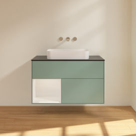 Тумба под раковину Villeroy & Boch Finion 100х50,1 см с подсветкой МДФ оливковый матовый лак/стекло черное матовое F652GFGM