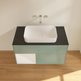 Тумба под раковину Villeroy & Boch Finion 100х50,1 см с подсветкой МДФ оливковый матовый лак/стекло черное матовое F652GFGM