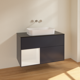 Тумба под раковину Villeroy & Boch Finion 100х50,1 см с подсветкой МДФ темно-синий матовый лак/стекло черное матовое F652GFHG