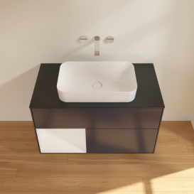 Тумба под раковину Villeroy & Boch Finion 100х50,1 см с подсветкой МДФ темно-синий матовый лак/стекло черное матовое F652GFHG