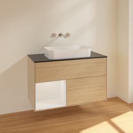 Тумба под раковину Villeroy & Boch Finion 100х50,1 см с подсветкой МДФ шпон дуба/стекло черное матовое F652GFPC