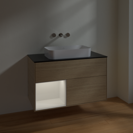 Тумба под раковину Villeroy & Boch Finion 100х50,1 см с подсветкой МДФ шпон дуба/стекло черное матовое F652GFPC