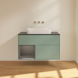 Тумба под раковину Villeroy & Boch Finion 100х50,1 см с подсветкой МДФ оливковый матовый лак/стекло черное матовое F652GKGM