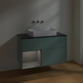 Тумба под раковину Villeroy & Boch Finion 100х50,1 см с подсветкой МДФ оливковый матовый лак/стекло черное матовое F652GKGM