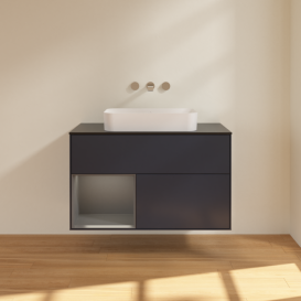 Тумба под раковину Villeroy & Boch Finion 100х50,1 см с подсветкой МДФ темно-синий матовый лак/стекло черное матовое F652GKHG