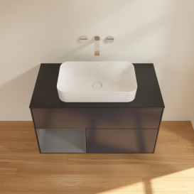 Тумба под раковину Villeroy & Boch Finion 100х50,1 см с подсветкой МДФ темно-синий матовый лак/стекло черное матовое F652GKHG