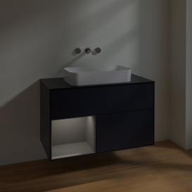 Тумба под раковину Villeroy & Boch Finion 100х50,1 см с подсветкой МДФ темно-синий матовый лак/стекло черное матовое F652GKHG