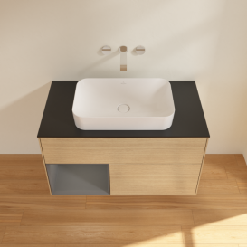 Тумба под раковину Villeroy & Boch Finion 100х50,1 см с подсветкой МДФ шпон дуба/стекло черное матовое F652GKPC