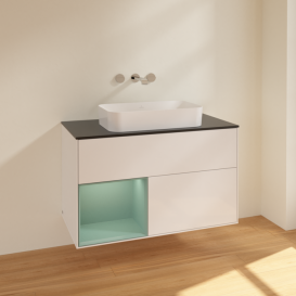 Тумба под раковину Villeroy & Boch Finion 100х50,1 см с подсветкой МДФ глянцевый белый лак/стекло черное матовое F652GMGF