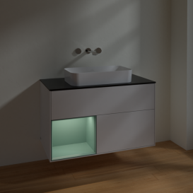 Тумба под раковину Villeroy & Boch Finion 100х50,1 см с подсветкой МДФ глянцевый белый лак/стекло черное матовое F652GMGF