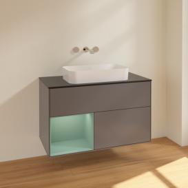 Тумба под раковину Villeroy & Boch Finion 100х50,1 см с подсветкой МДФ антрацит матовый лак/стекло черное  матовое F652GMGK